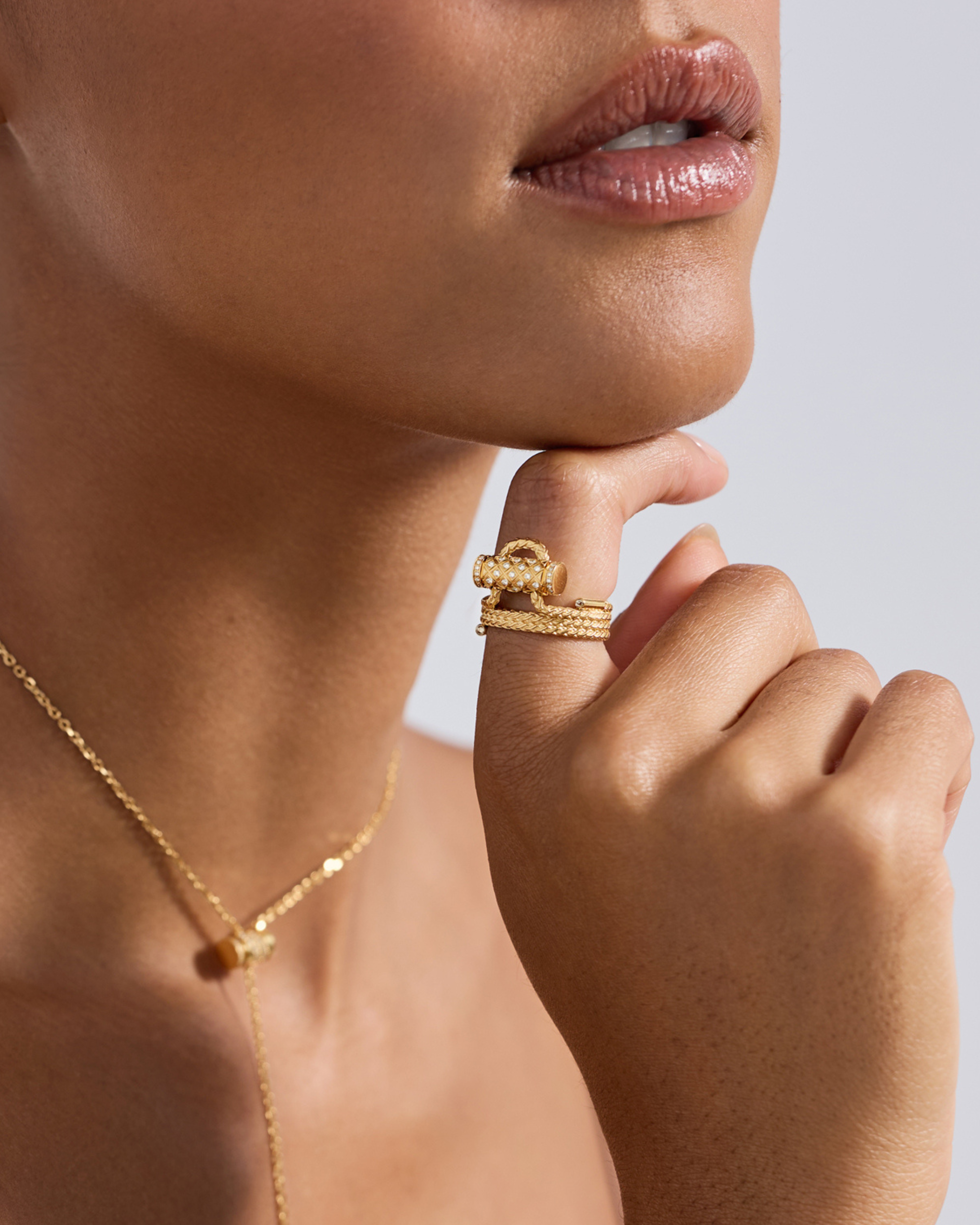 Paved Latch Ring in Yellow Gold