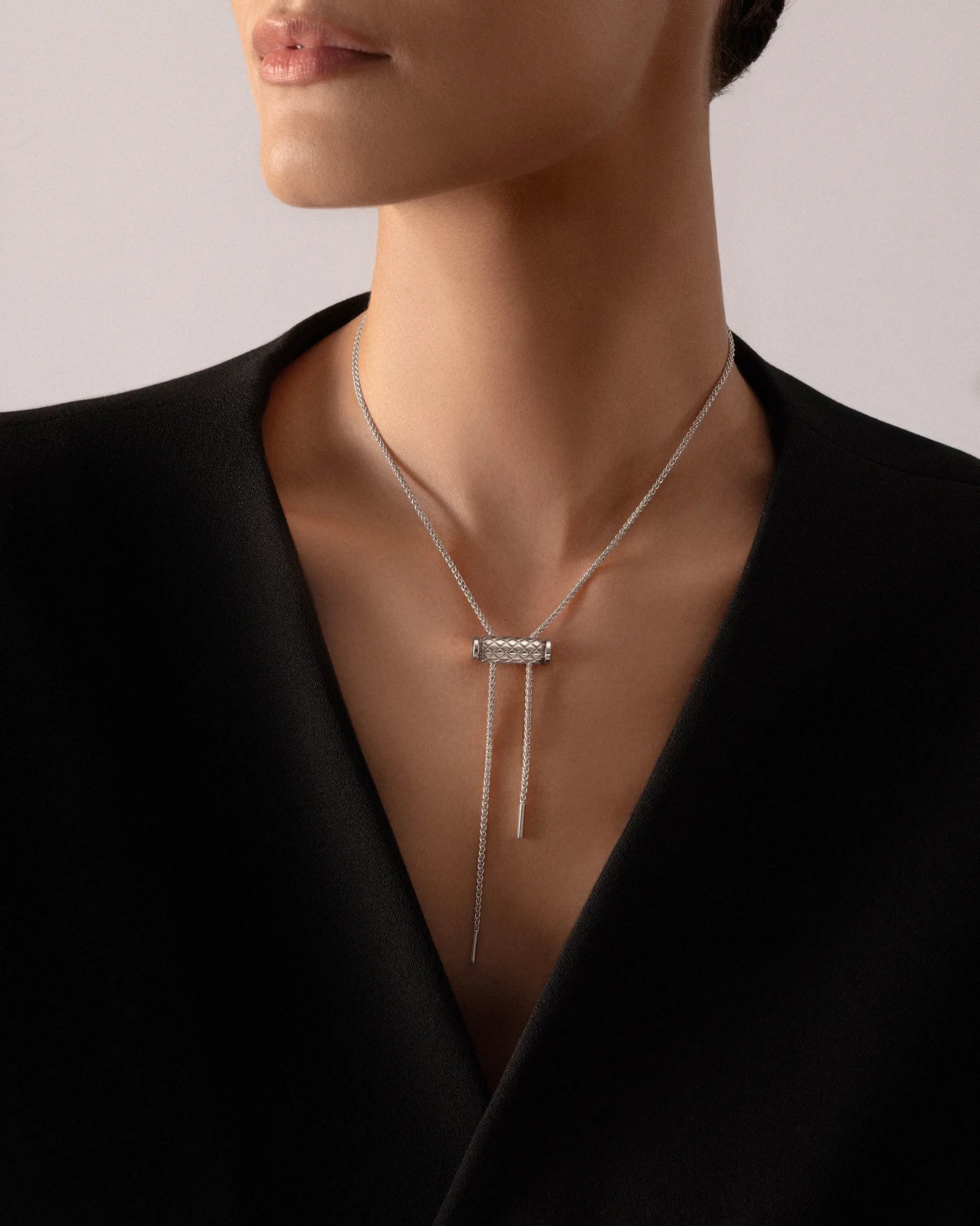 Gold Latch Pendant on MM Chain in White Gold