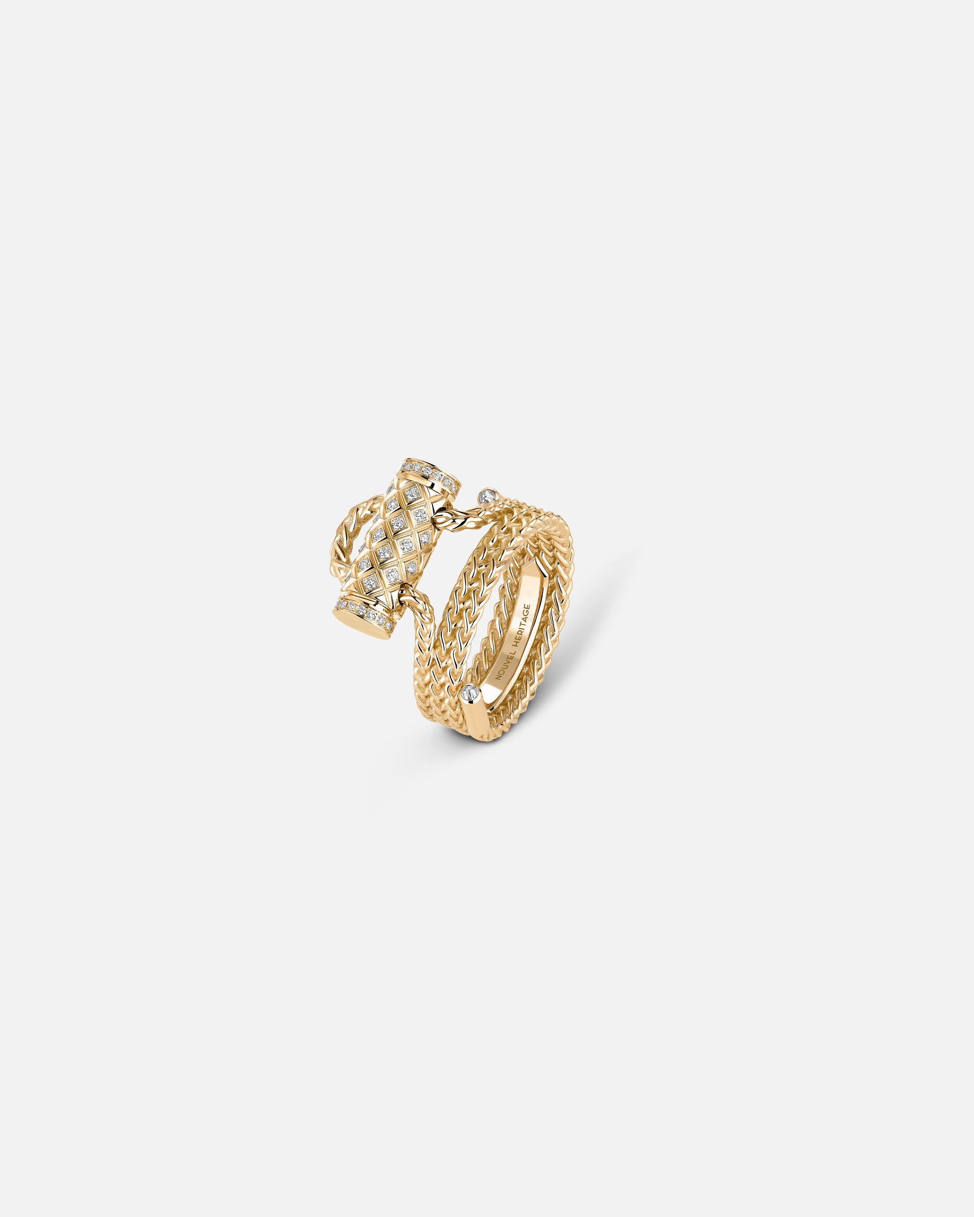 Bague Latch Pavée en Or Jaune