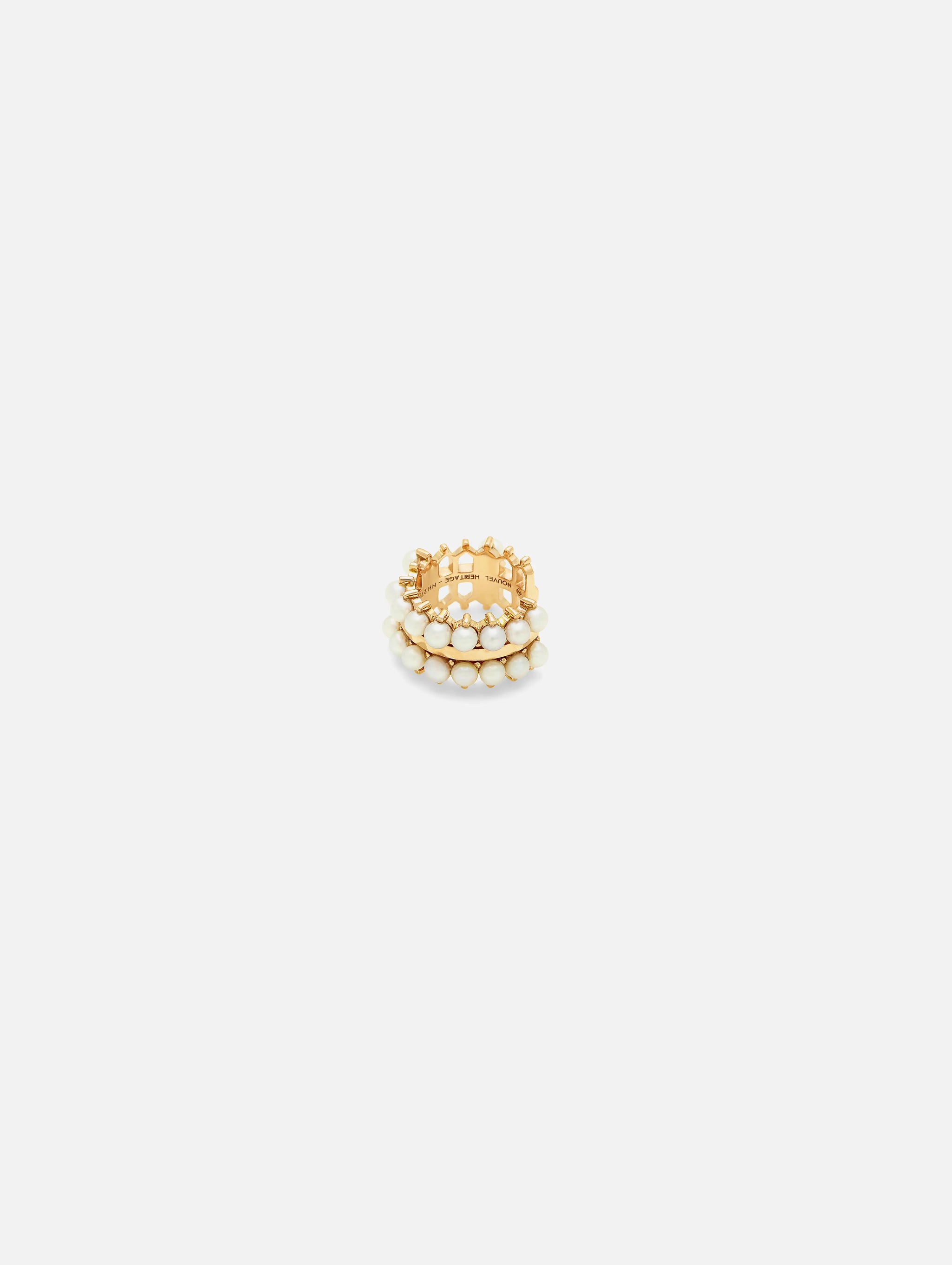 Double Pearl Ear Cuff in Yellow Gold - 1 - Nouvel Heritage